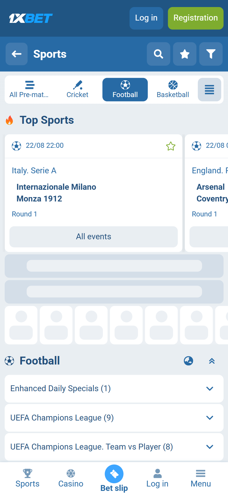 1xBet India football 1X2 board used to convert decimal prices into implied chances