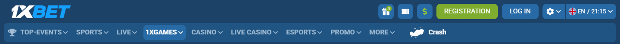 1xBet Kenya top navigation — 1XGAMES is its own menu item, separate from CASINO and LIVE CASINO
