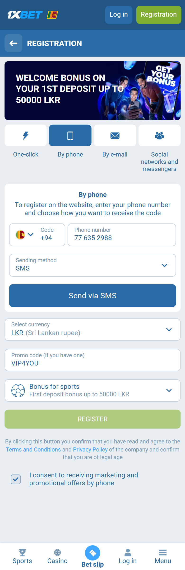 1xBet Sri Lanka registration — By phone +94, LKR, VIP4YOU, first deposit bonus up to 50000 LKR, REGISTER 1xBet Sri Lanka registration — By phone +94, LKR, VIP4YOU, first deposit bonus up to 50000 LKR, REGISTER